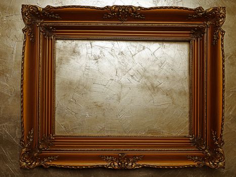 Old Dark Picture Frame On Gold Wall, Design Element