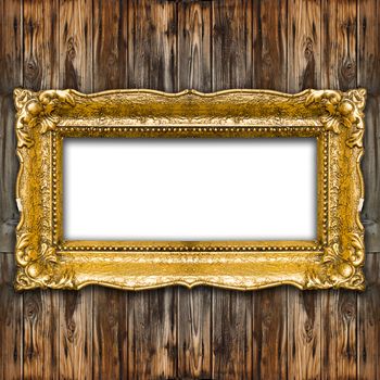 Big Old Picture Frame on wooden baclground, white inside, mockup
