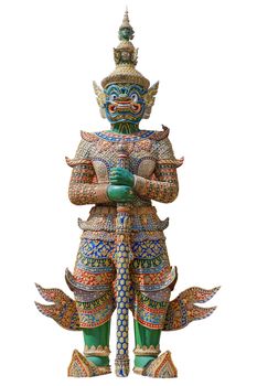 Green Giant guardian statue in Wat Phra Kaew Thailand on white backgroud with clipping path