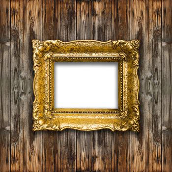 Old Gold Picture Frame on wooden baclground, high resolution