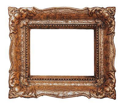 Big old copper metal picture frame, isolated on white, design element