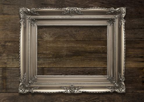 Old Picture Frame Isolated On Wooden Background, Design Element, Photograph, Paintings, Photography