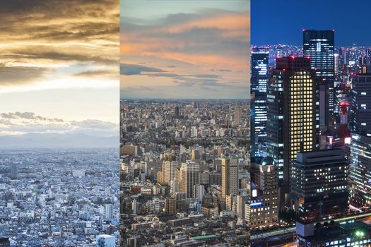 Day and Night view of the city of Japan