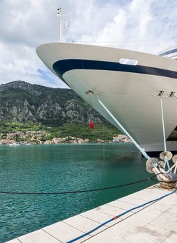 KOTOR, MONTENEGRO - 21 MAY 2019: Prow of Viking Star in Kotor, Montenegro