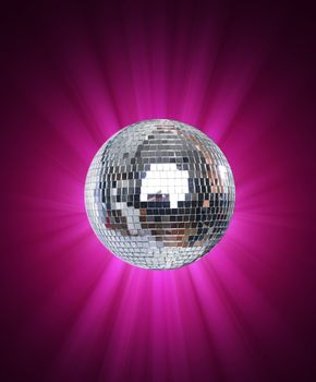 Shining Disco Ball on pink background light rey