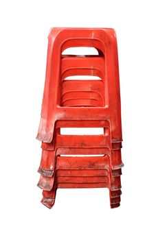 Old Red Plastic Chairs in white backgroud with clipping path