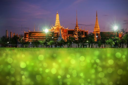 Wat Phra Kaew (The Emerald Buddha) night view in Thailand

