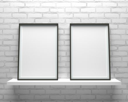 Elegant and minimalistic picture two frames standing on gray wall. Design element. 3D render