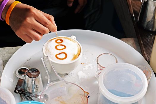 Process of preparation of coffee, a closeup.