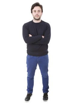 happy casual man full body in a white background