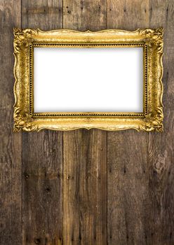 Old Picture Frame on wood baclground, white inside