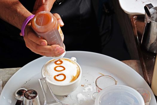 Process of preparation of coffee, a closeup.