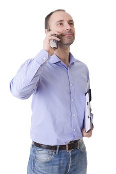 young casual man on the phone, isolated