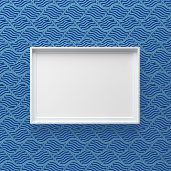 Elegant picture frame standing on wall with dark wave pattern. Design element. 3D render, light from top