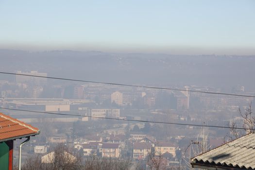 Smog and airpoluton air polution, Europe, Serbia, Valjevo city