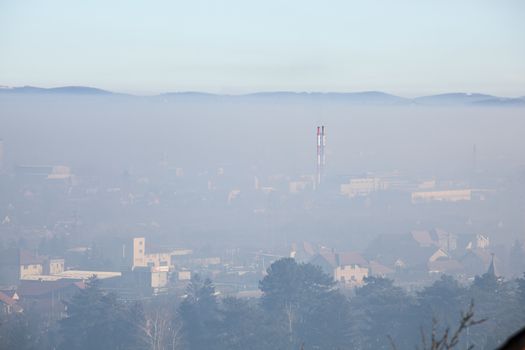 Smog and airpoluton air polution, Europe, Serbia, Valjevo city