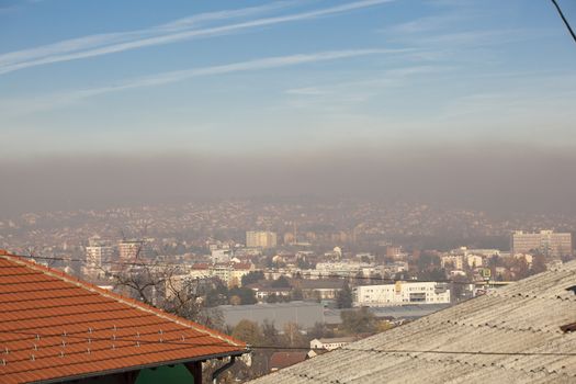 Smog and airpoluton air polution, Europe, Serbia, Valjevo city