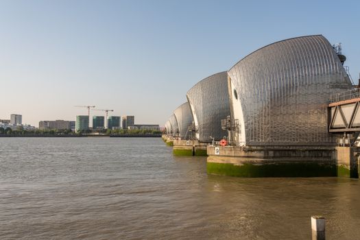 Detail of the Thames Barrier in docklands of London near Greenwich