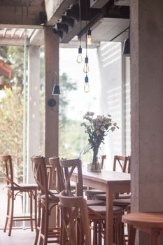 Table decorated in coffee shop, stock photo