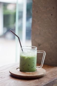 Iced matcha green tea latte, stock photo