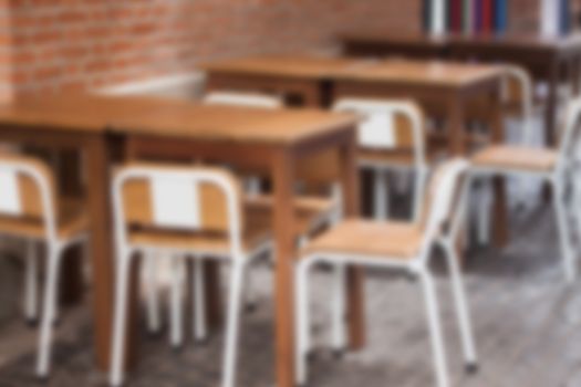 Wooden tables outside coffee shop, stock photo