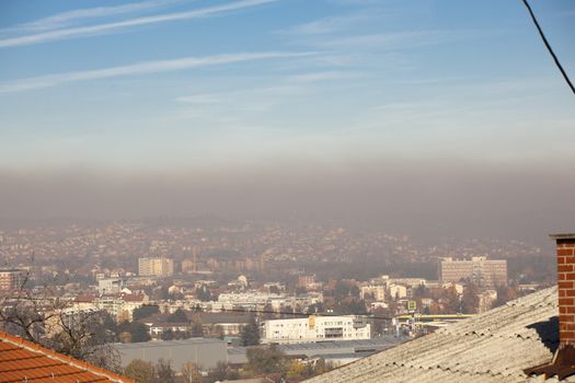 Smog and airpoluton air polution, Europe, Serbia, Valjevo city