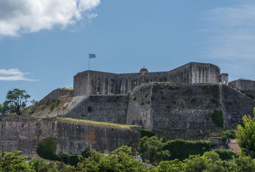 Solid walls of New Fortress of Corfu on hill of Saint Mark