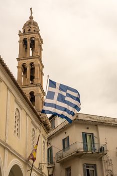 Bell Tower of St George Orthodox church in old town in the city of Nafplio in Greece