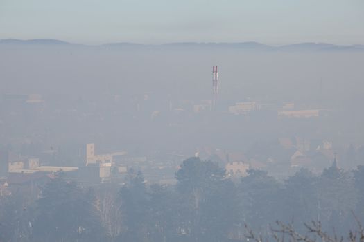 Smog and airpoluton air polution, Europe, Serbia, Valjevo city