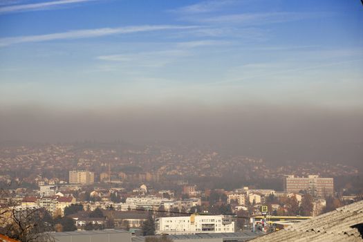 Smog and airpoluton air polution, Europe, Serbia, Valjevo city