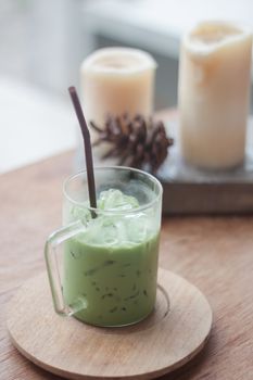 Iced matcha green tea latte, stock photo