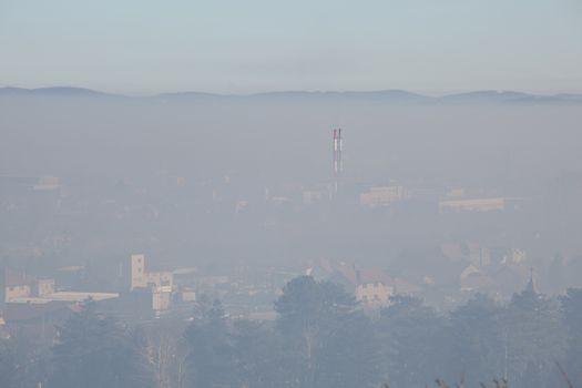 Smog and airpoluton air polution, Europe, Serbia, Valjevo city