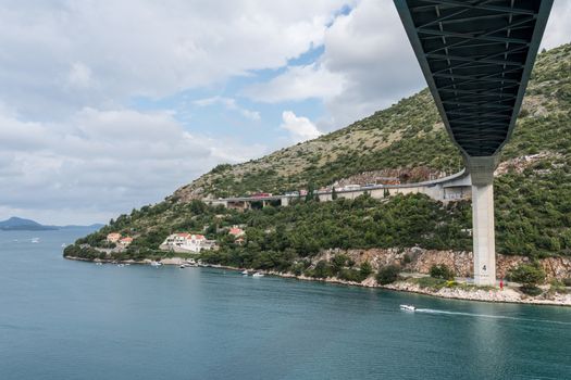 View of construction under the Franjo Tudman bridge in the Dubrovnik cruise port near the old town