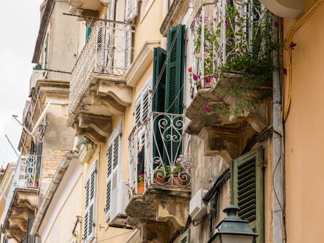 Old home and flowered balconies in Kerkyra