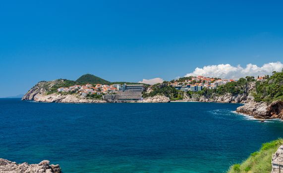 Panorama of the hotels and vacation apartments close to the old town in Dubrovnik