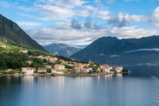 Small village of Prcanj on coastline of Gulf of Kotor in Montenegro