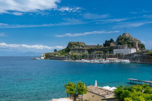 Harbor and yachts by Old Fortress in the town of Corfu