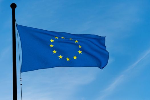 Europe Flag waving over blue sky (3D rendering)