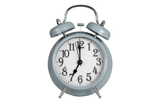 Blue retro alarm clock isolated on white background  with clipping paths.