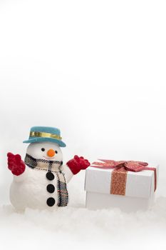 A snowman on white background with copy space for season greeting Merry Christmas, AF point selection,