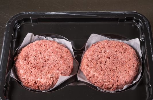 Close shot of the meat like plant-based patties for vegetarian beef burgers