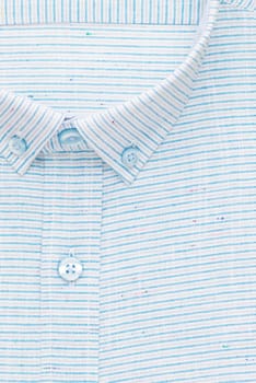 striped shirt, detailed close-up collar and button, top view