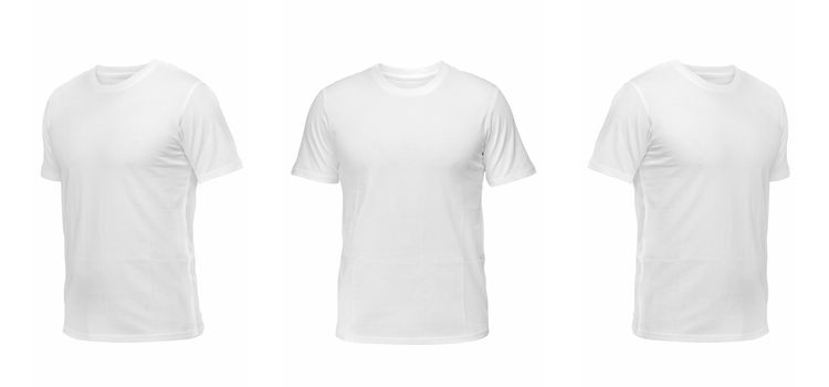 White sleeveless T-shirt. t-shirt front view three positions on a white background