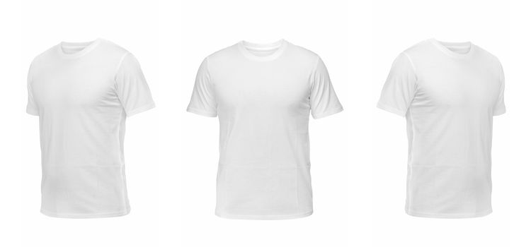 White sleeveless T-shirt. t-shirt front view three positions on a white background