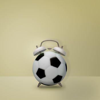 Football alarm clock on pastel yellow background, Creative idea minimal style, time concept.