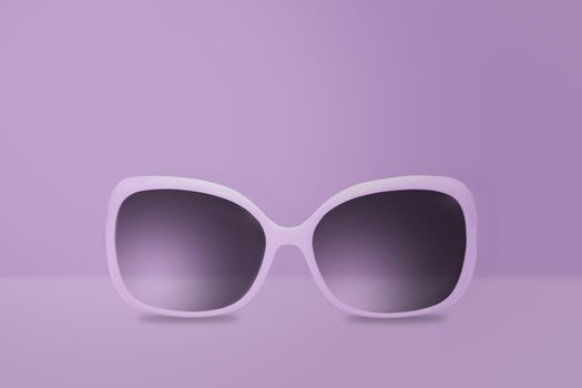 Purple glasses on a purple background. Minimal picture with copy space.