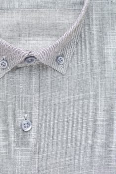 grey shirt, detailed close-up collar and button, top view