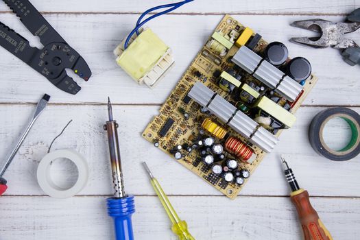 circuit board and equipment repair in the service workshop.