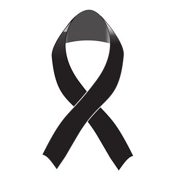Black awareness ribbon on white background. Mourning and melanoma sign. Black awareness ribbon icon for your web site design, logo, app, UI.

