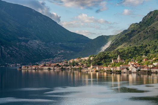 Small village of Prcanj on coastline of Gulf of Kotor in Montenegro